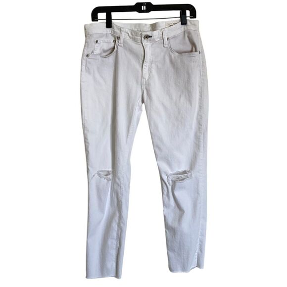 rag & bone Denim - Rag&Bone Womens Distressed Dre Low-Rise Ankle Slim Boyfriend White Jeans Size 30